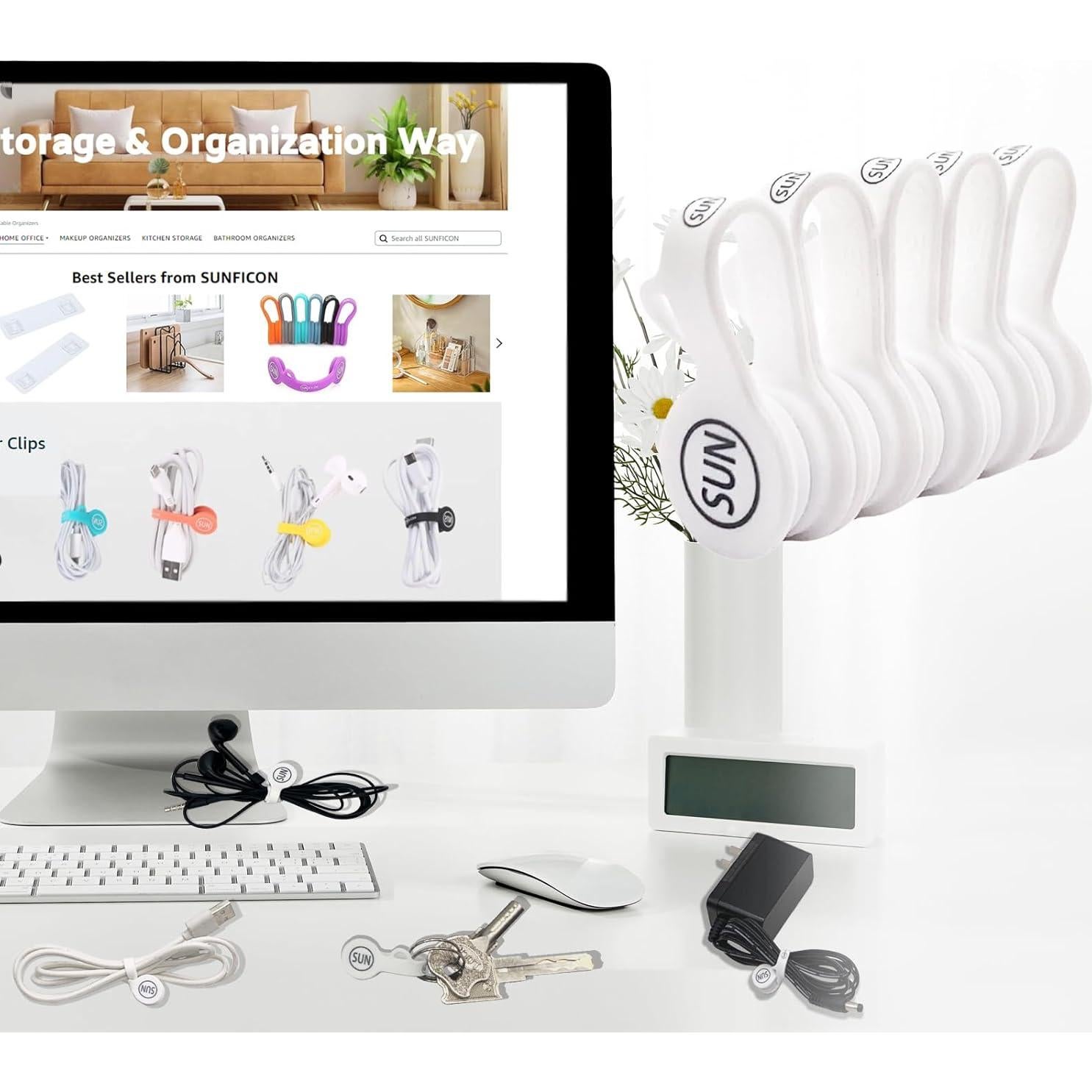 Clips Magnéticos para Cables SUNFICON - Paquete de 5 Blancos