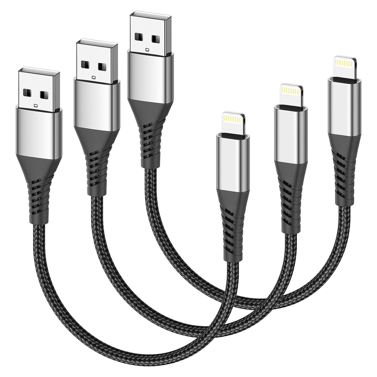 Cable USB a Lightning Acevien 15 cm, paquete de 3, carga rápida