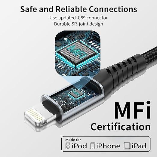 Cable USB a Lightning Acevien 15 cm, paquete de 3, carga rápida