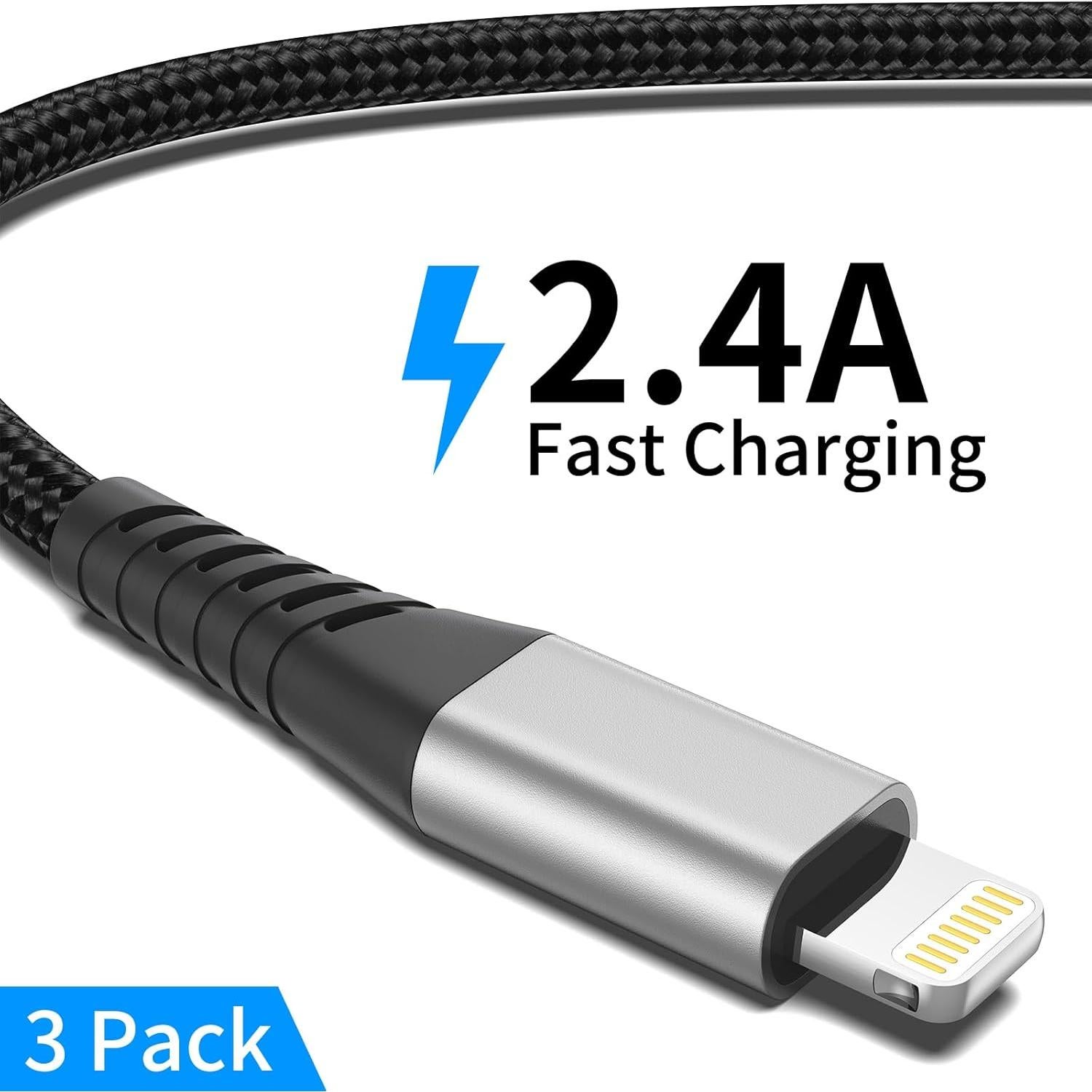 Cable USB a Lightning Acevien 15 cm, paquete de 3, carga rápida