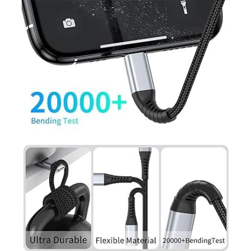 Cable USB a Lightning Acevien 15 cm, paquete de 3, carga rápida