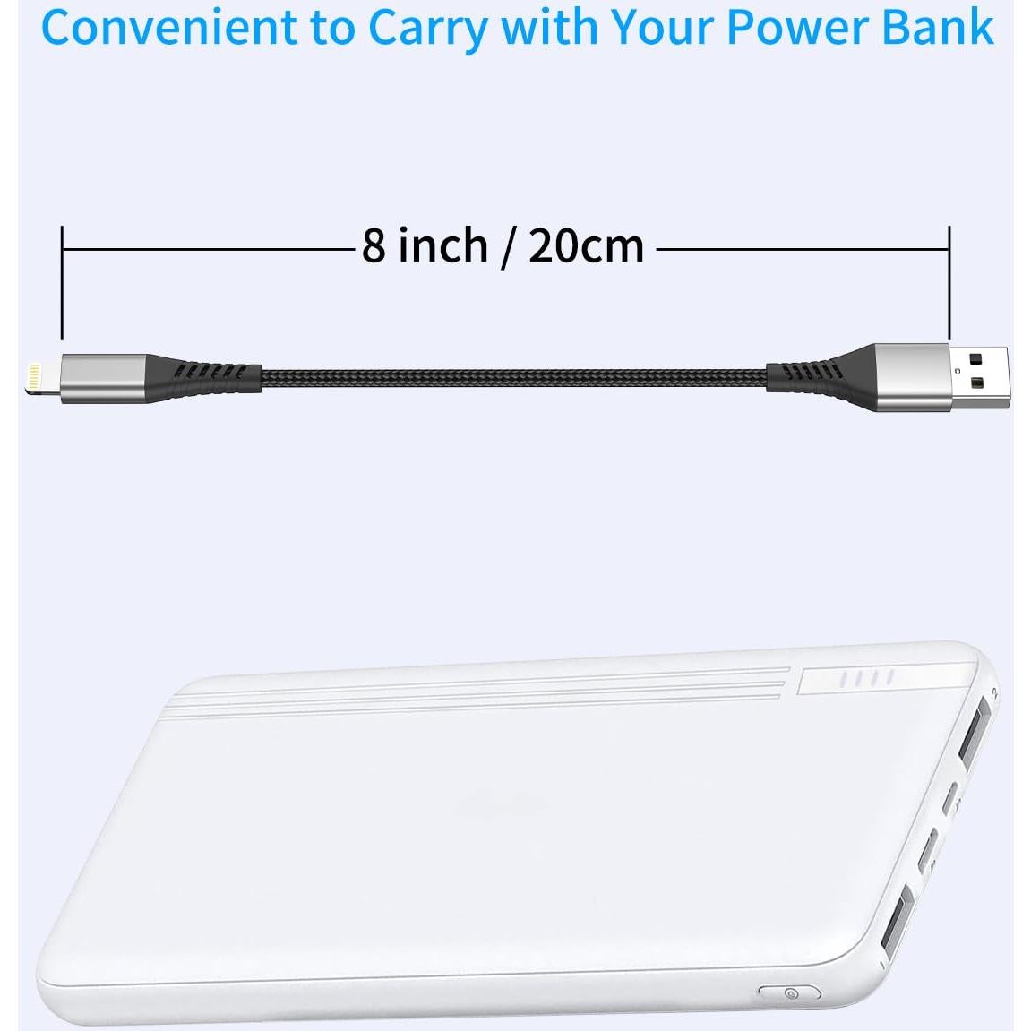 Cable USB a Lightning Acevien 15 cm, paquete de 3, carga rápida