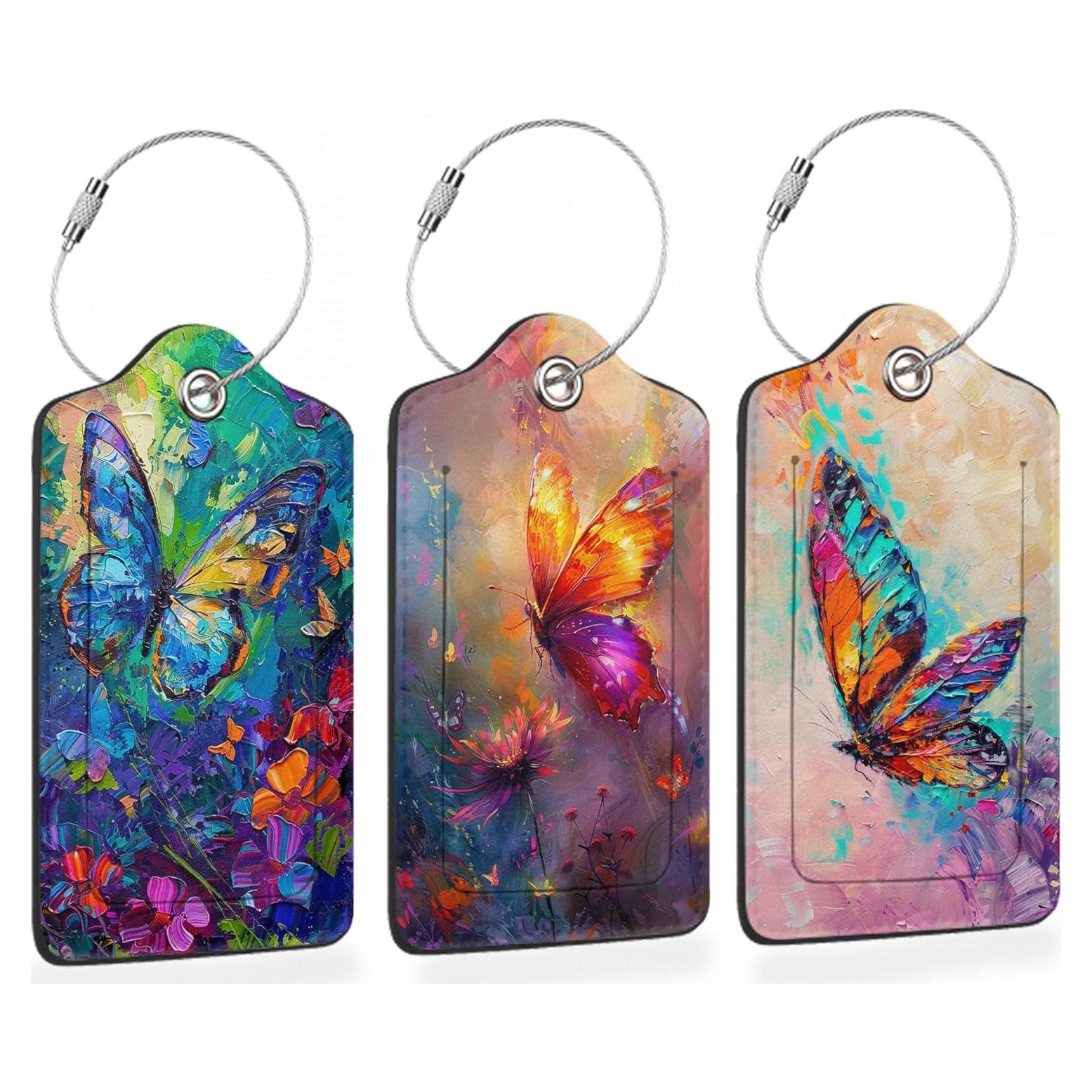 Etiquetas de Equipaje de Cuero PU Losthll 3 PCS Mariposa Colorida