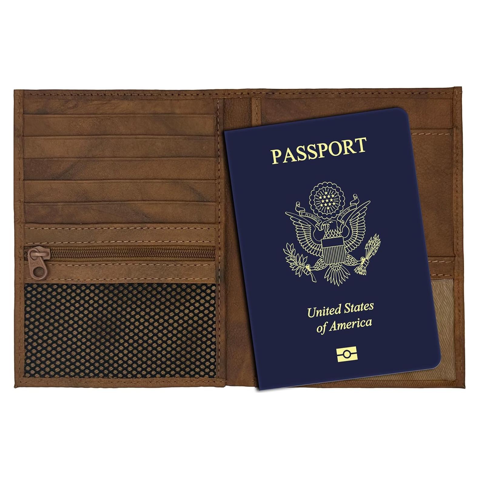 Billetera de Pasaporte de Cuero Genuino RFID Color Silla Antigua