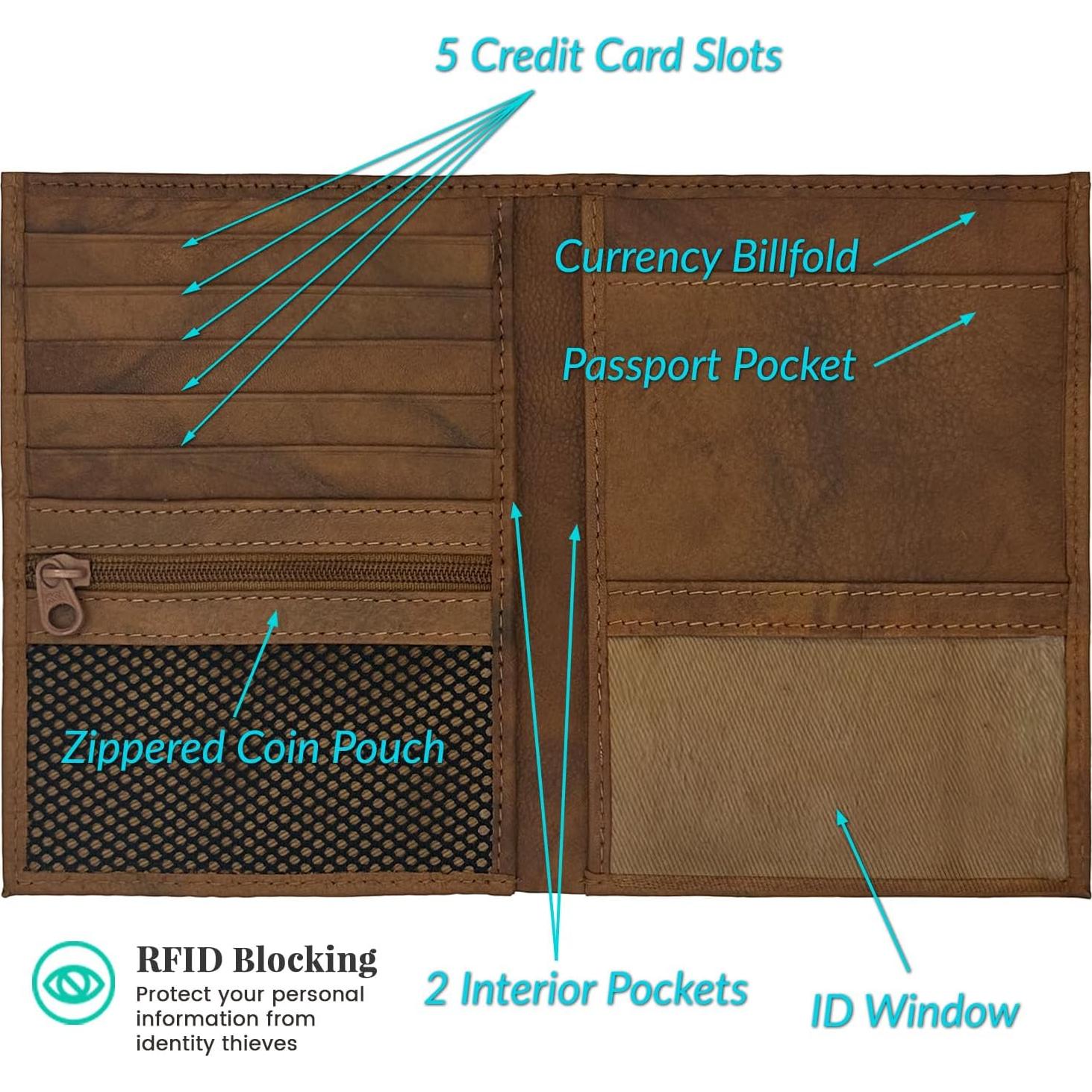 Billetera de Pasaporte de Cuero Genuino RFID Color Silla Antigua