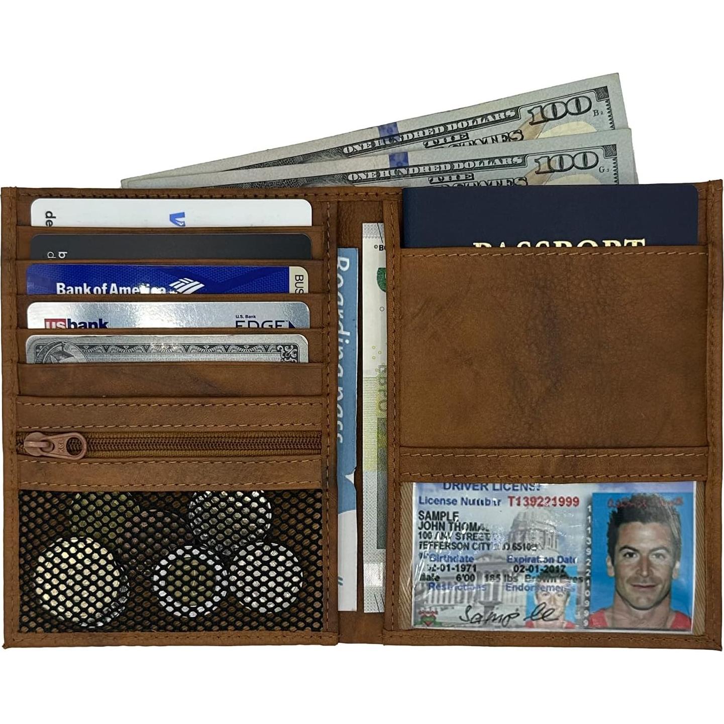 Billetera de Pasaporte de Cuero Genuino RFID Color Silla Antigua