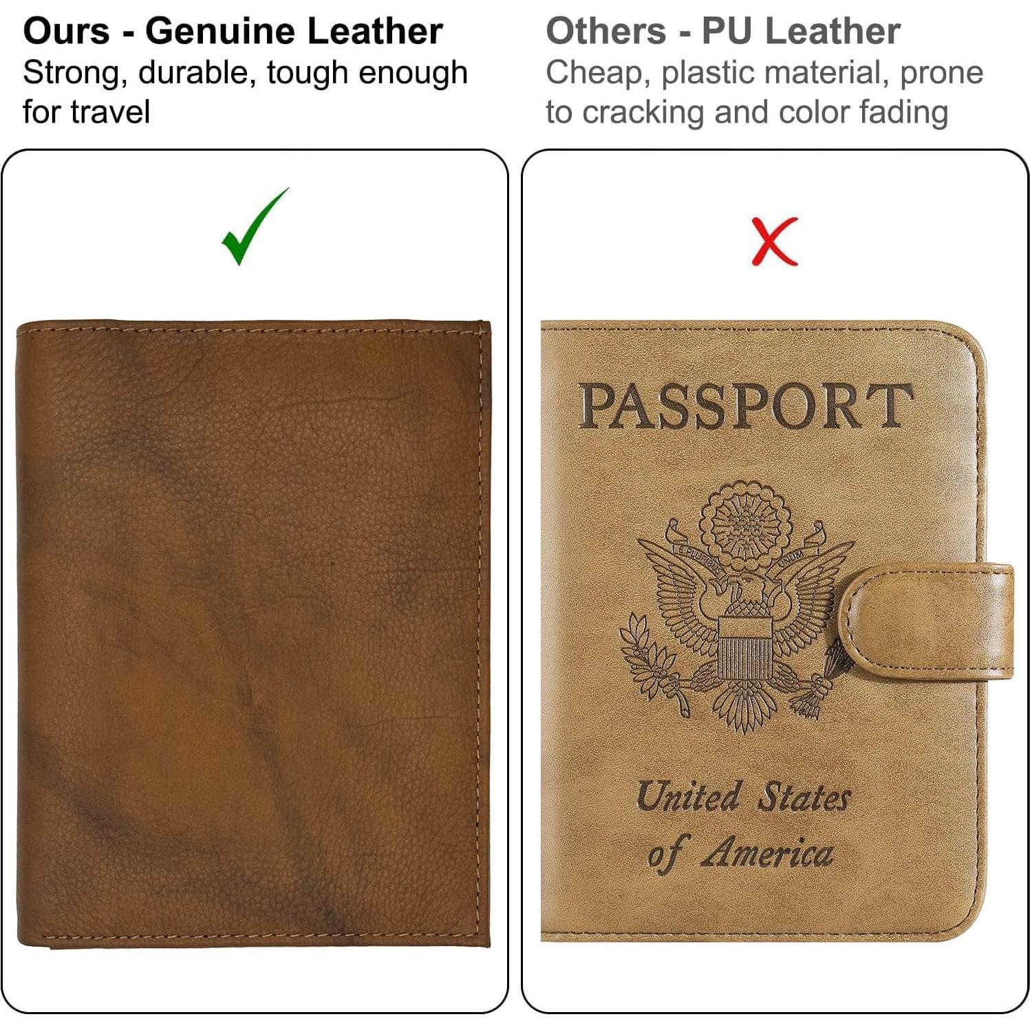 Billetera de Pasaporte de Cuero Genuino RFID Color Silla Antigua