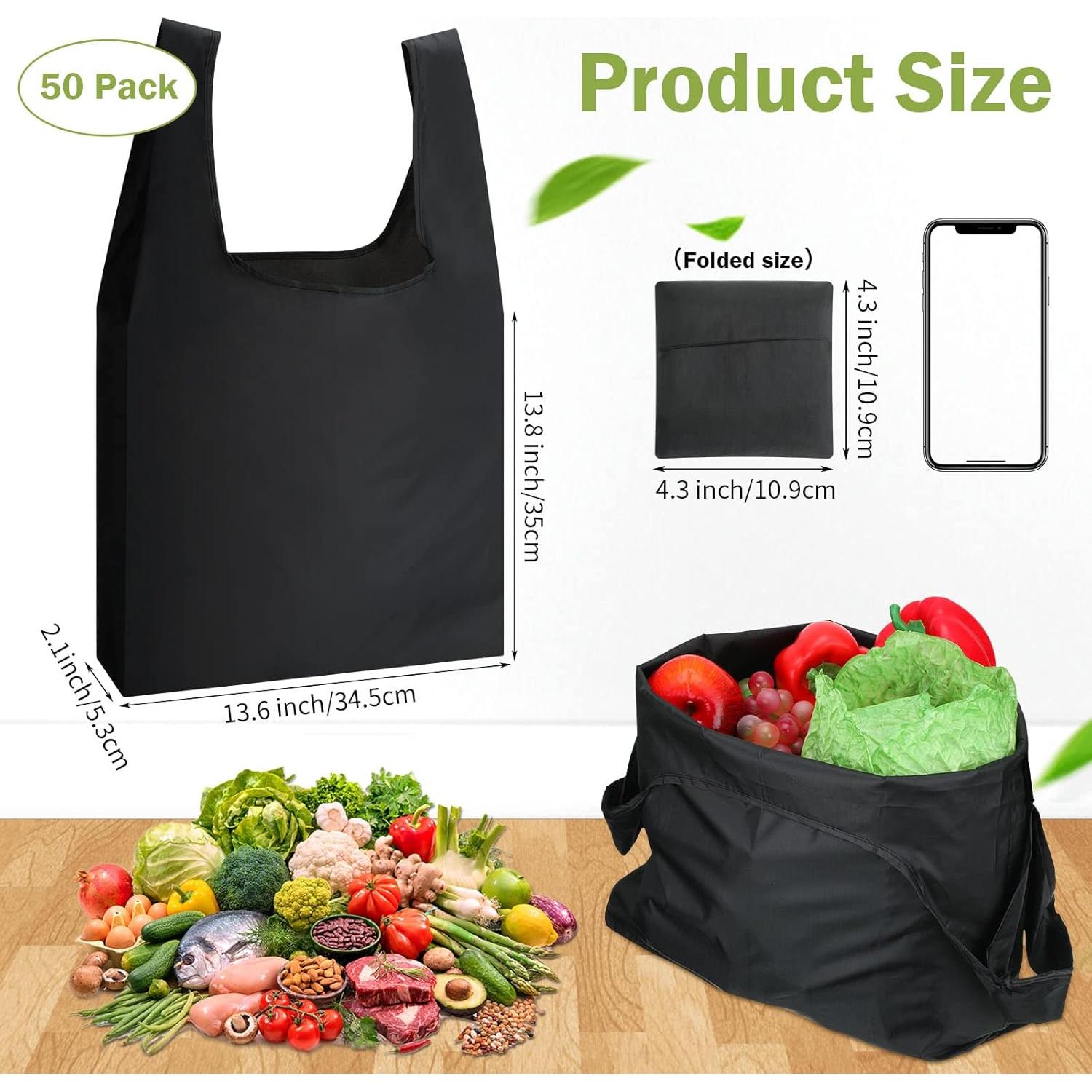 Chumia 50 Bolsas de Compras Reutilizables Plegables Negras