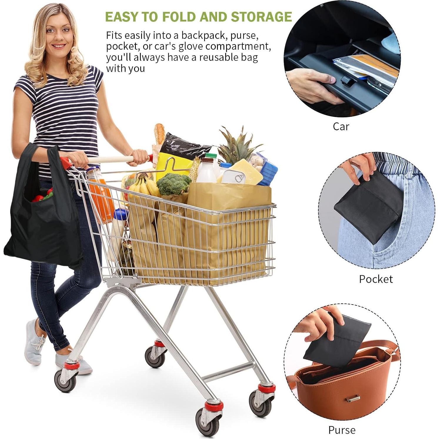 Chumia 50 Bolsas de Compras Reutilizables Plegables Negras