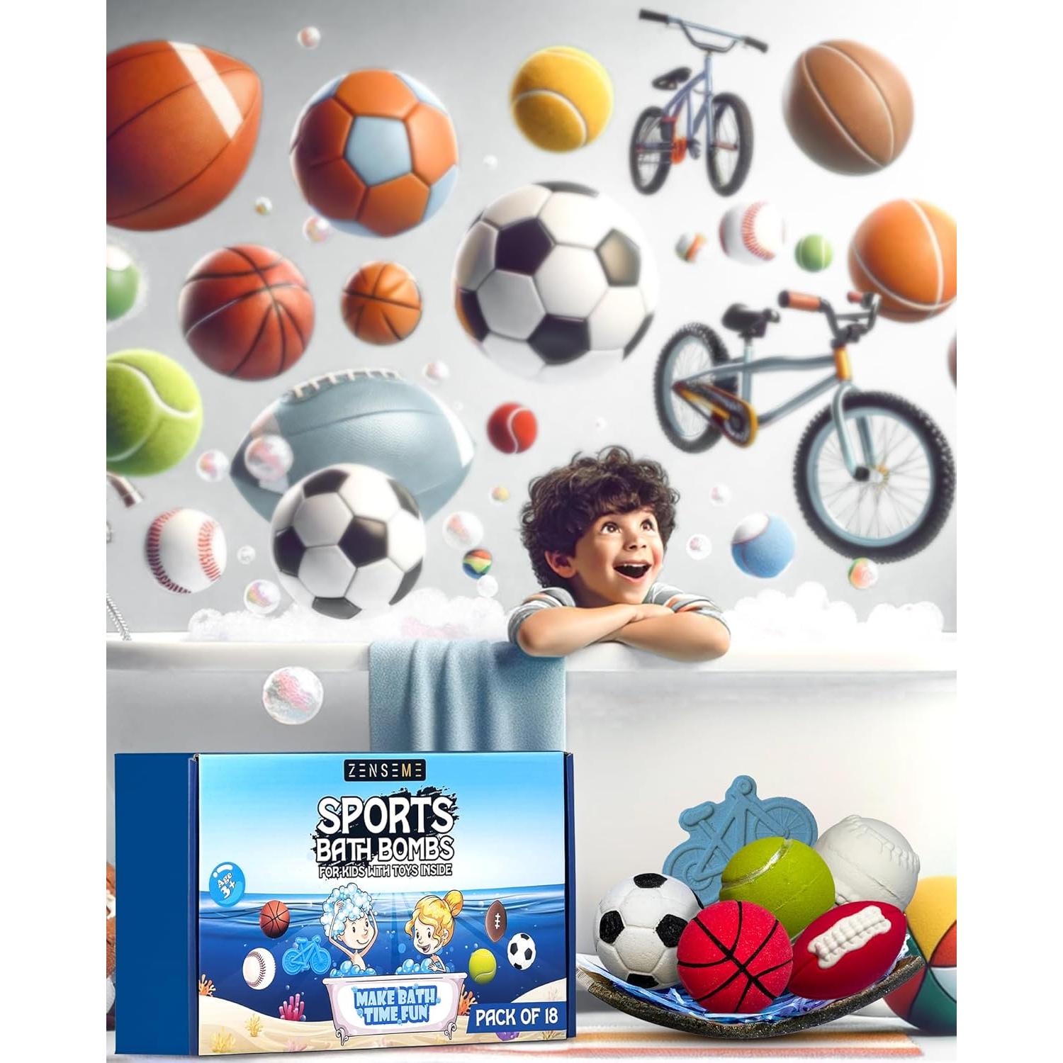 Set de 18 Bombas de Baño Deportivas ZenseMe con Juguetes