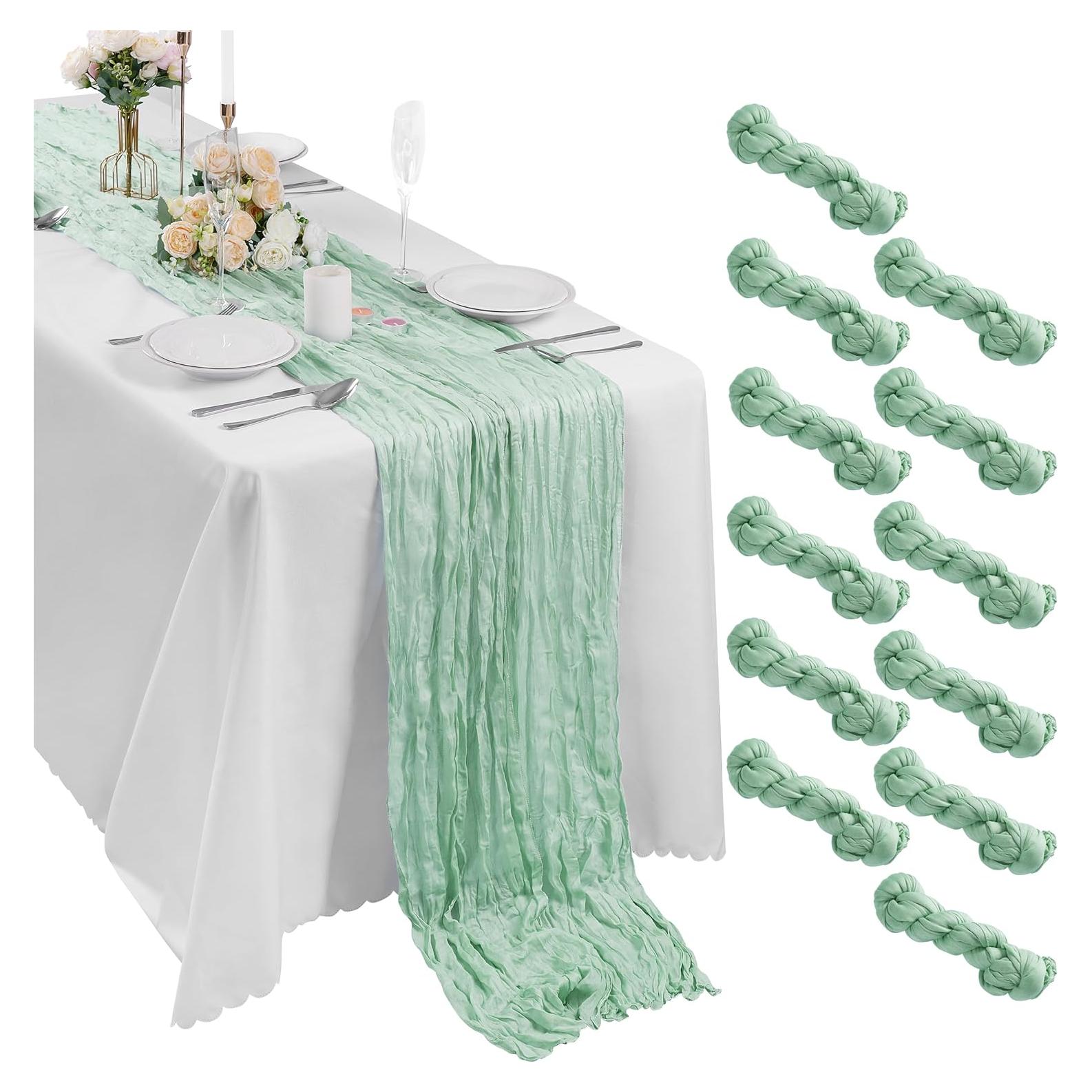 Camino de Mesa Gasa Arrugada 12 Piezas 43x274 cm Verde Gris