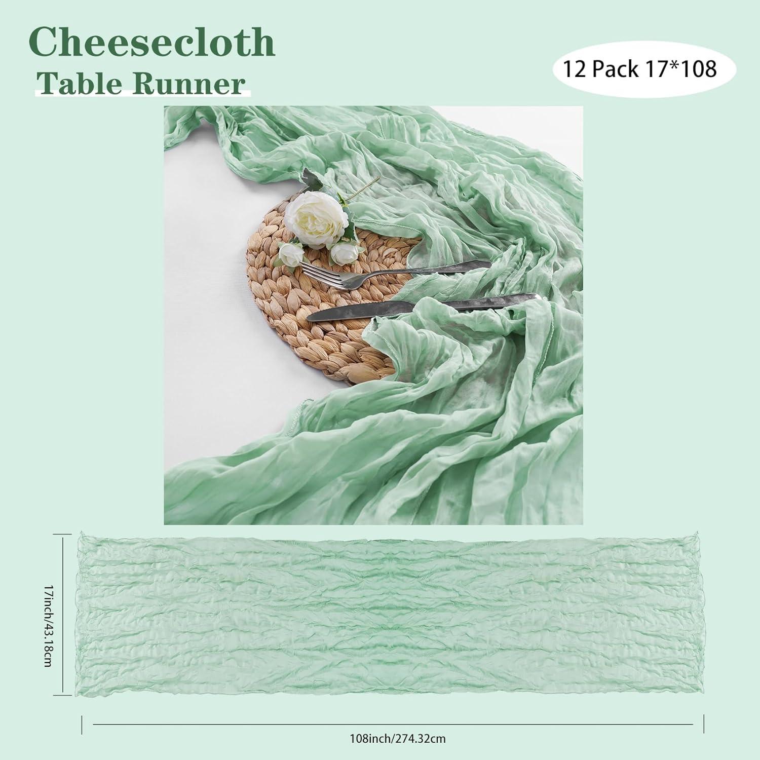 Camino de Mesa Gasa Arrugada 12 Piezas 43x274 cm Verde Gris