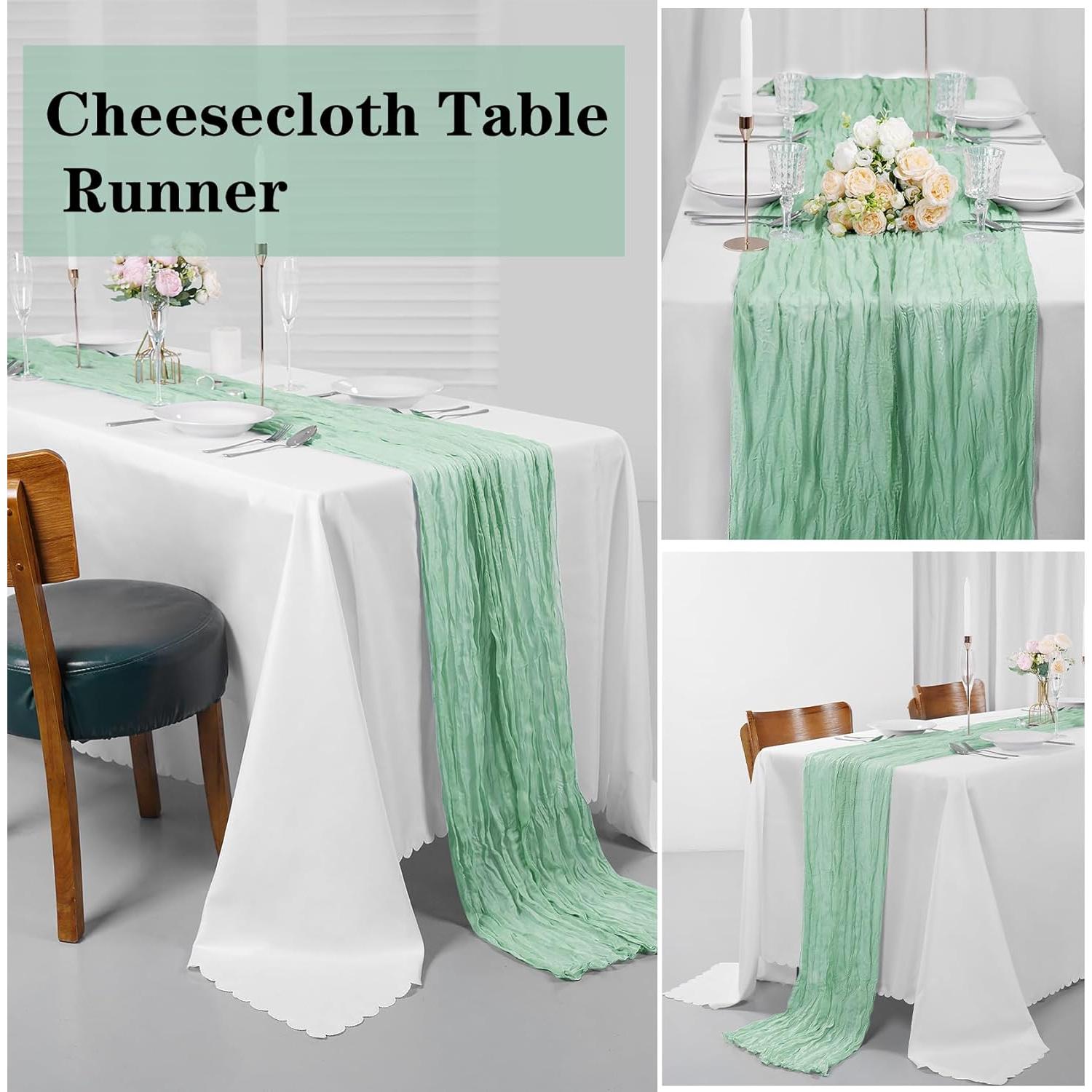 Camino de Mesa Gasa Arrugada 12 Piezas 43x274 cm Verde Gris