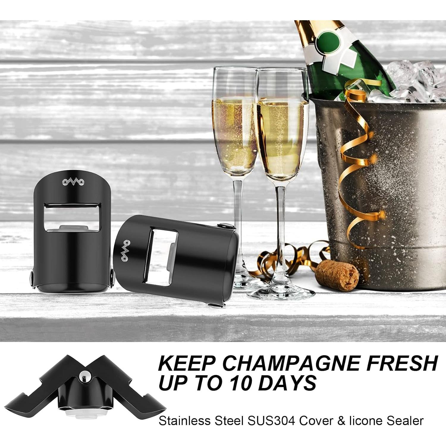 Tapones para Champán OWO Acero Inoxidable 2 Paquete Negro