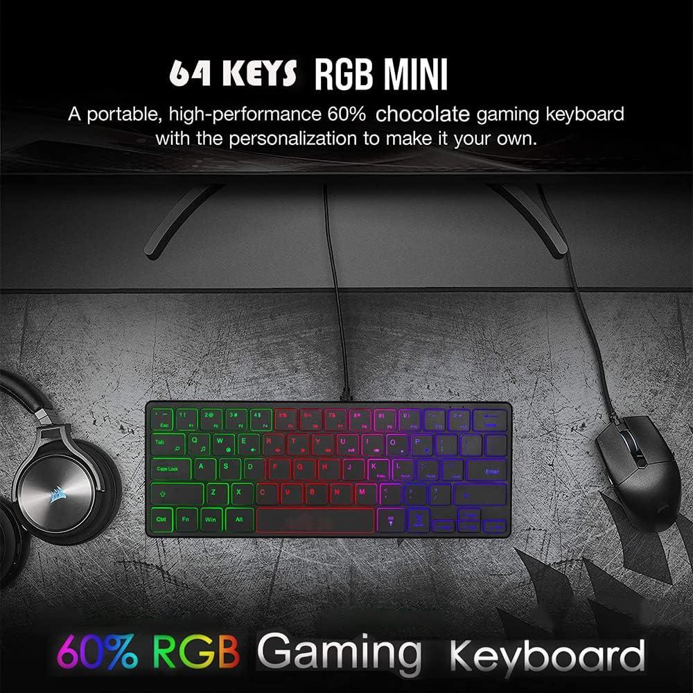 Teclado Mini Retroiluminado USB Abucow K64 64 Teclas RGB