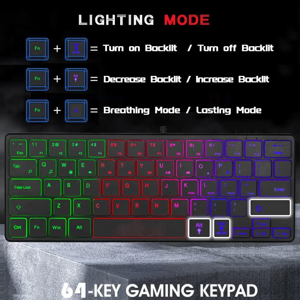 Teclado Mini Retroiluminado USB Abucow K64 64 Teclas RGB