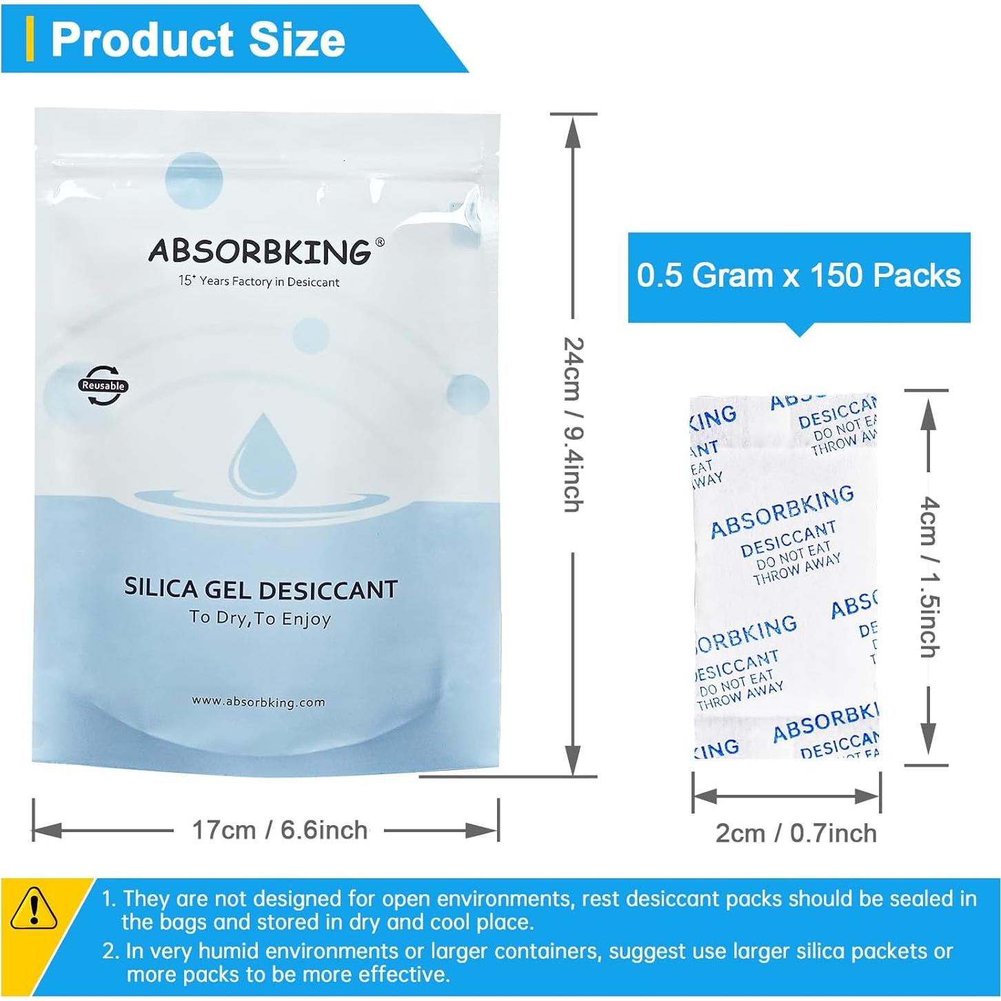 Paquetes Deshidratantes de Gel de Sílice 0.5G - Absorbking 150 Unidades