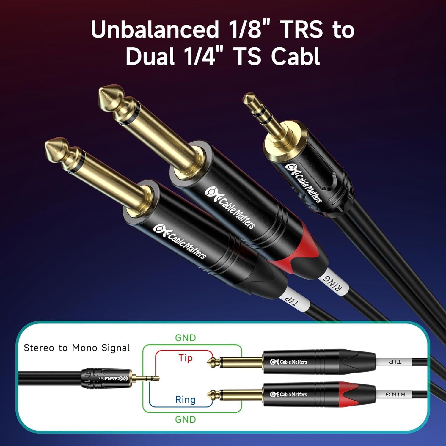 Cable AUX 3.5mm TRS a Doble 6.35mm TS Cable 0.91m