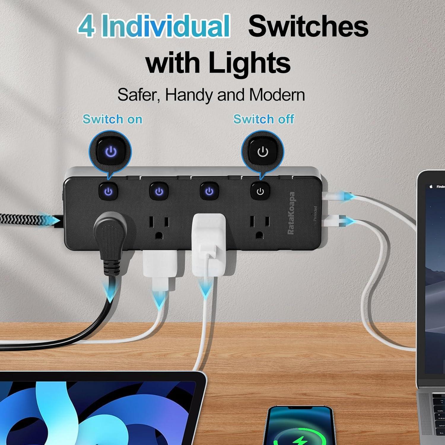 Regleta de Protección RataKoapa 3m 8 Salidas AC 4 USB