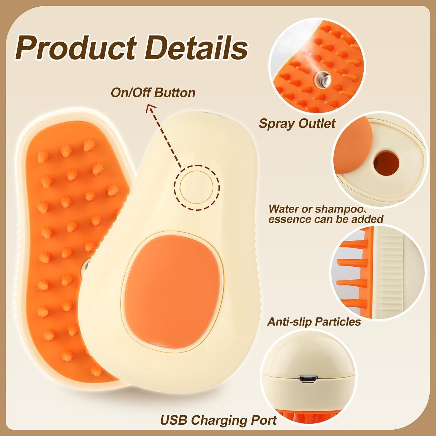 Cepillo de Vapor 3 en 1 KALAMANDA para Gatos Aguacate Blanco