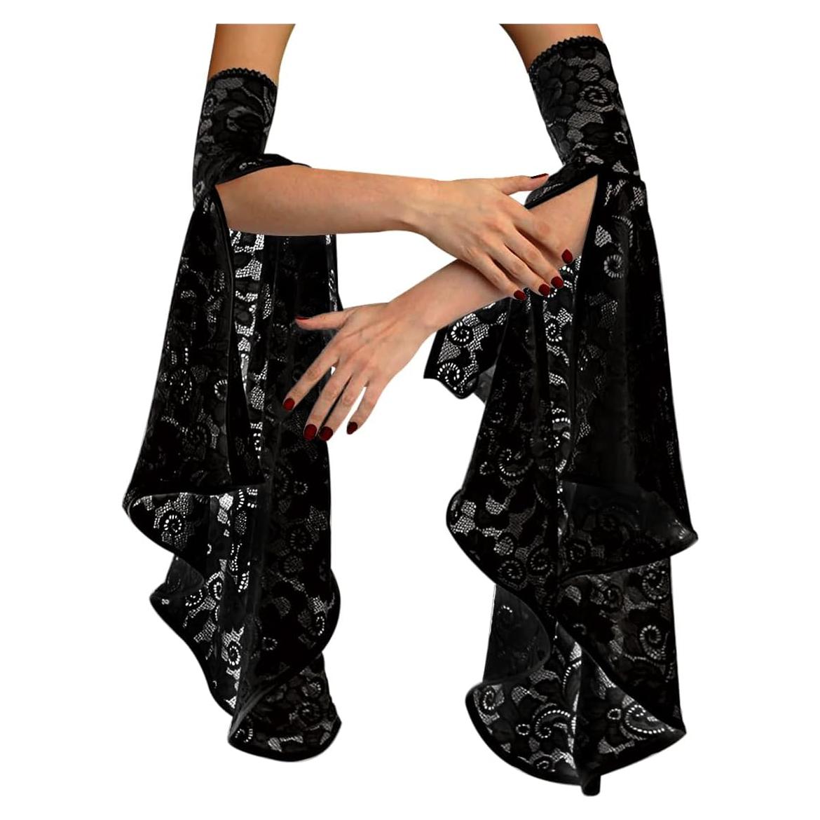 Guantes de Encaje Negro L'VOW para Disfraz de Bruja y Vampiro