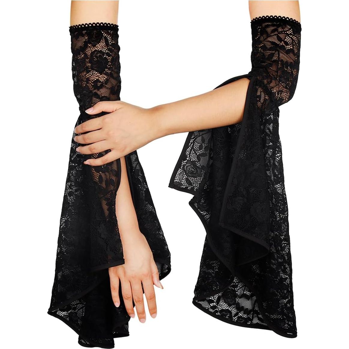 Guantes de Encaje Negro L'VOW para Disfraz de Bruja y Vampiro