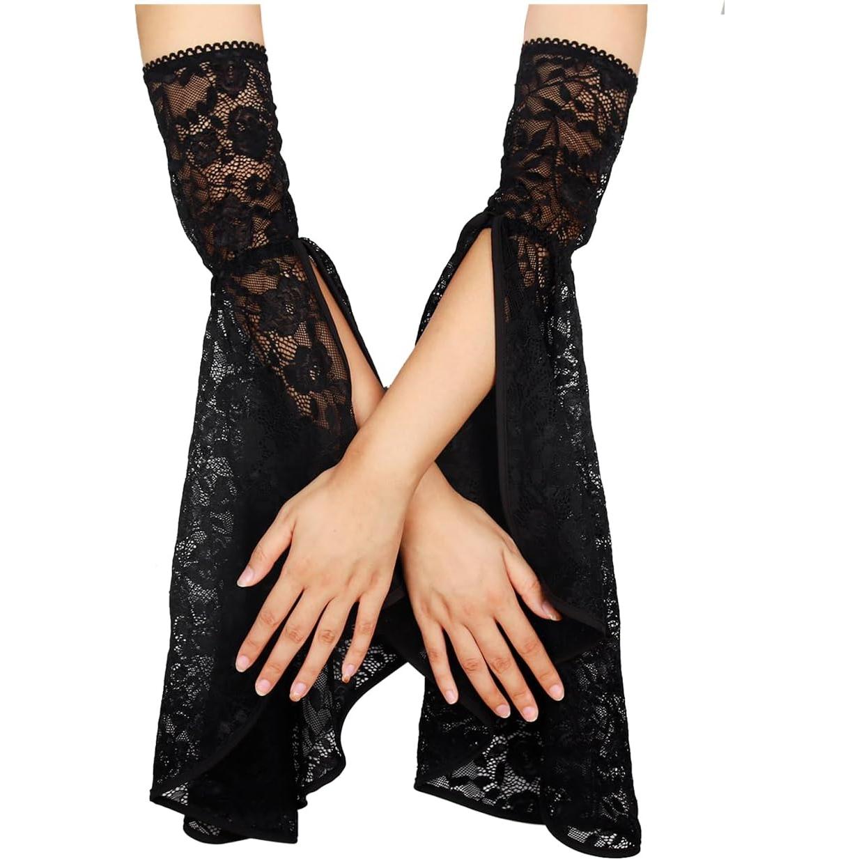 Guantes de Encaje Negro L'VOW para Disfraz de Bruja y Vampiro
