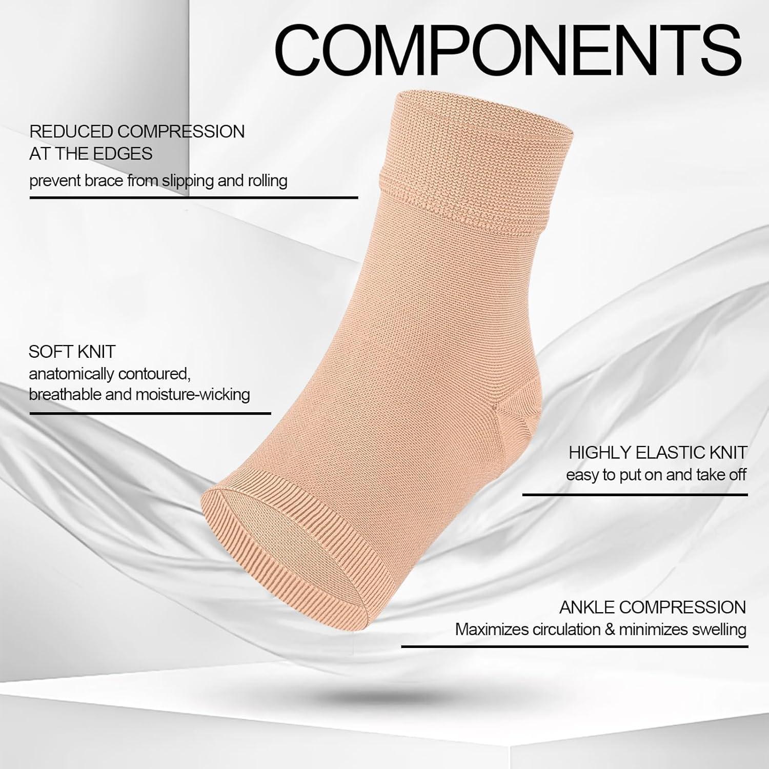 Mangas de Compresión para Tobillo Abiertas Beige S/M - Alivio Fascitis Plantar