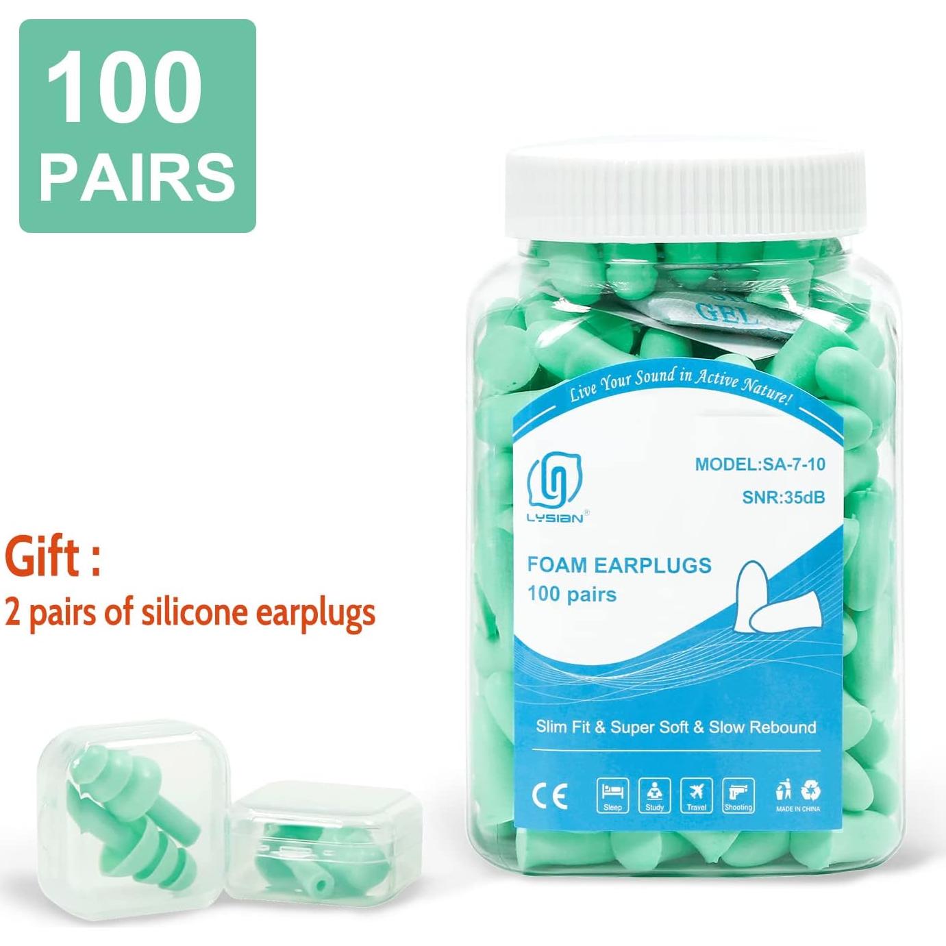 Tapones de Espuma LYSIAN 100 Pares Pequeños 35dB SNR