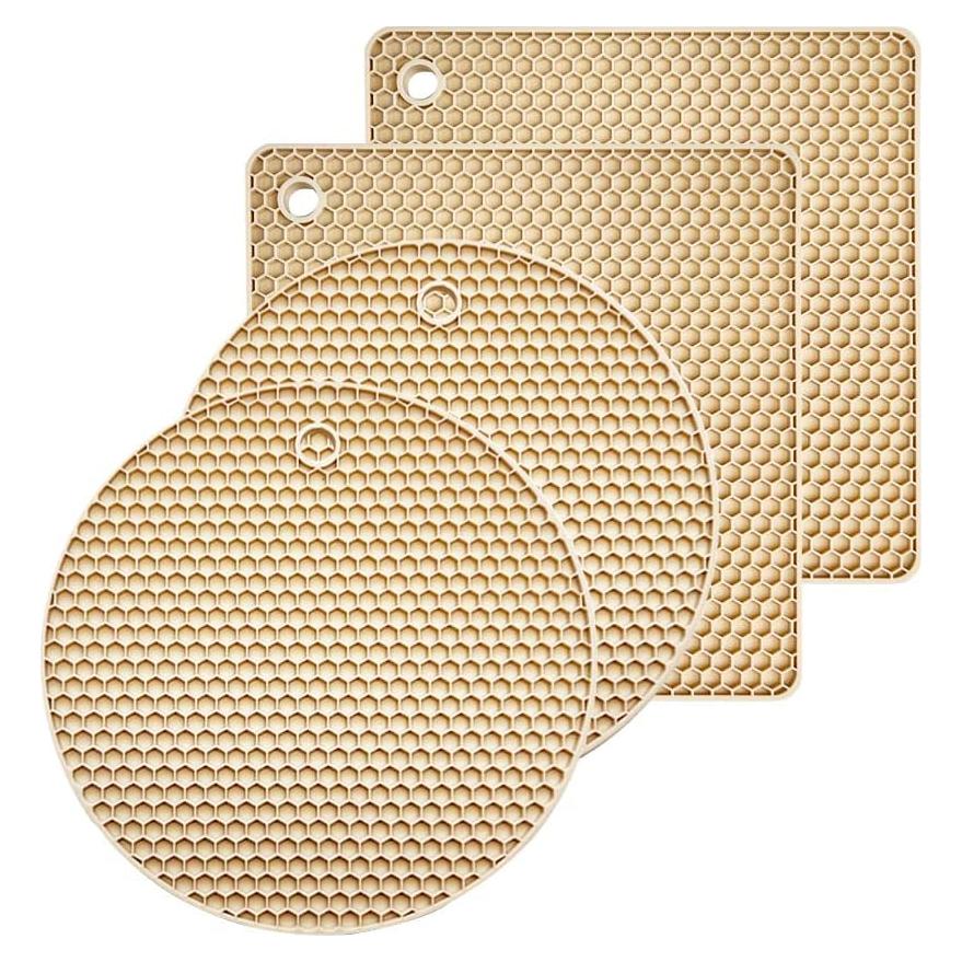 4 Alfombrillas de Silicona Beige para Trivets Antideslizantes