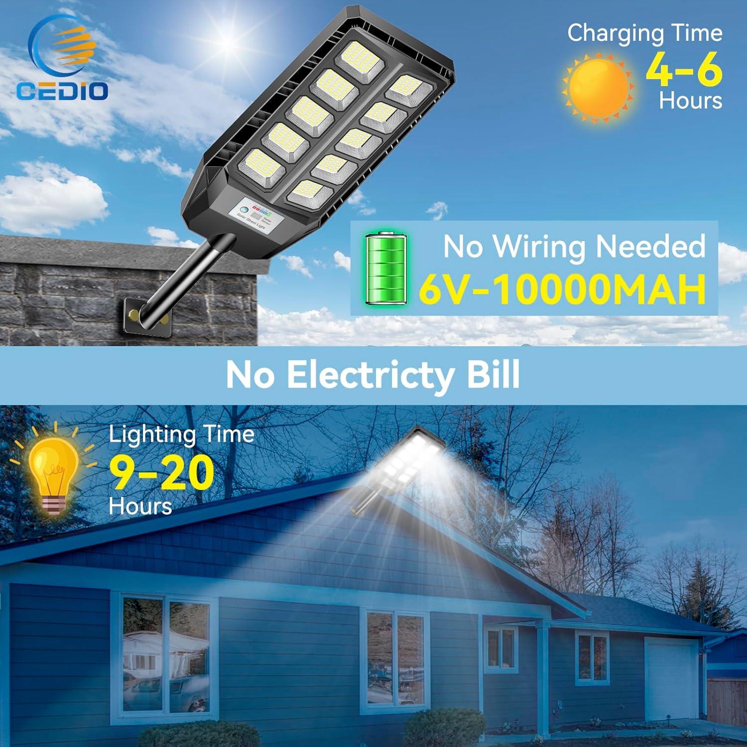 CEDIO Luz Solar Exterior 6500W IP66 con Sensor de Movimiento