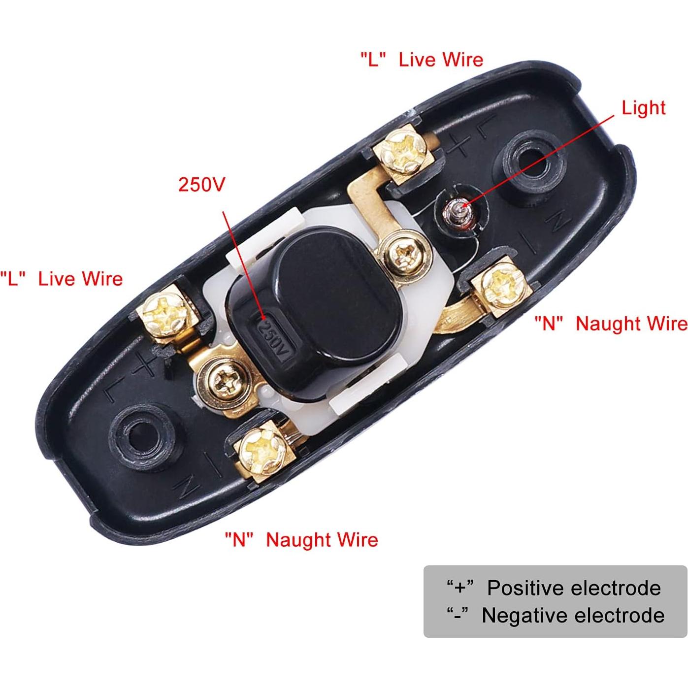 Interruptor de Cable Inline Weideer 3 Pcs 10A 250V LED Rojo