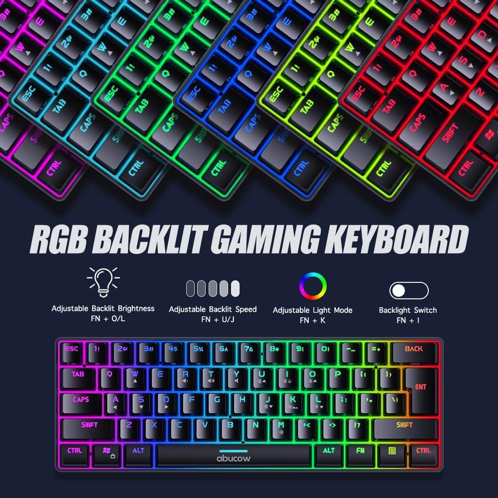 Teclado Gaming Abucow K61 Compacto 61 Teclas RGB Negro