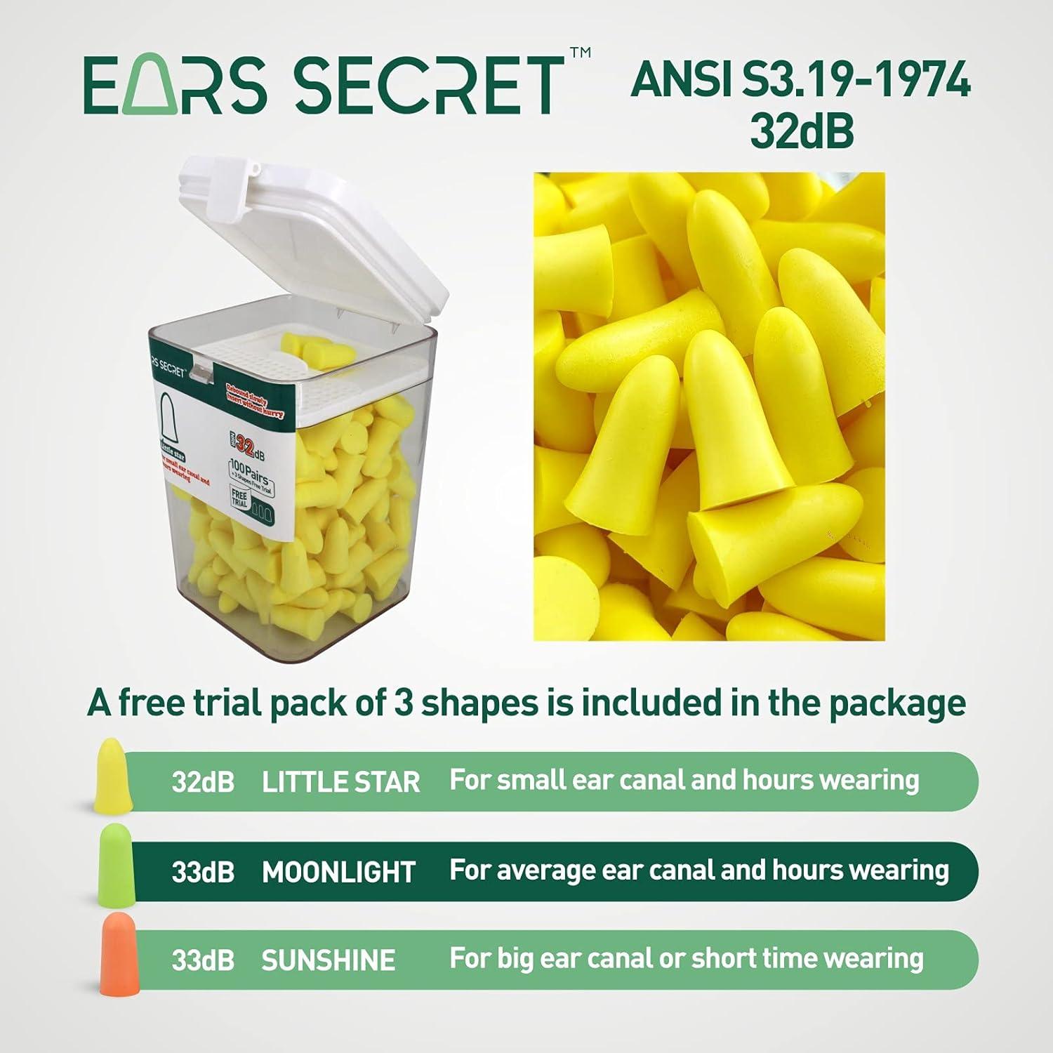 Tapones para oídos EARS SECRET 100 pares espuma suave 37dB