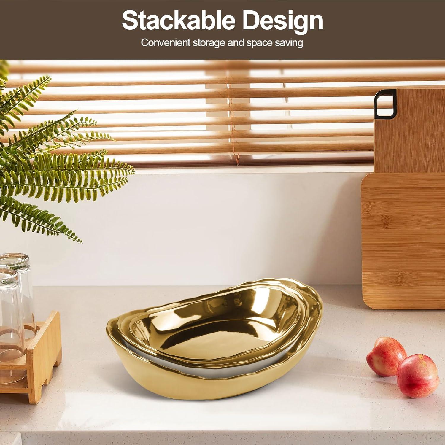 Canasta de Frutas de 3 Niveles YUNLINLI - Dorado, Cerámica y Metal