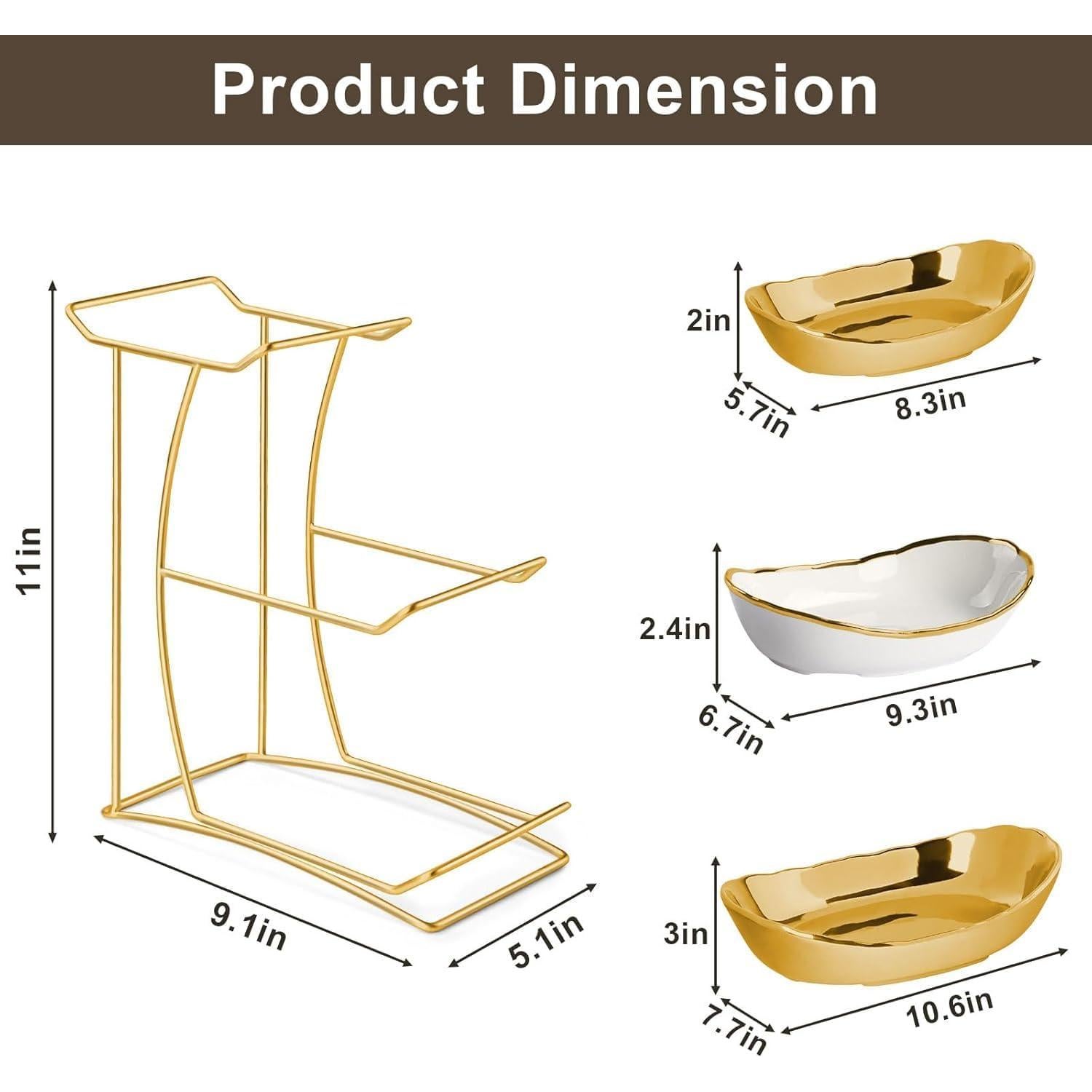Canasta de Frutas de 3 Niveles YUNLINLI - Dorado, Cerámica y Metal