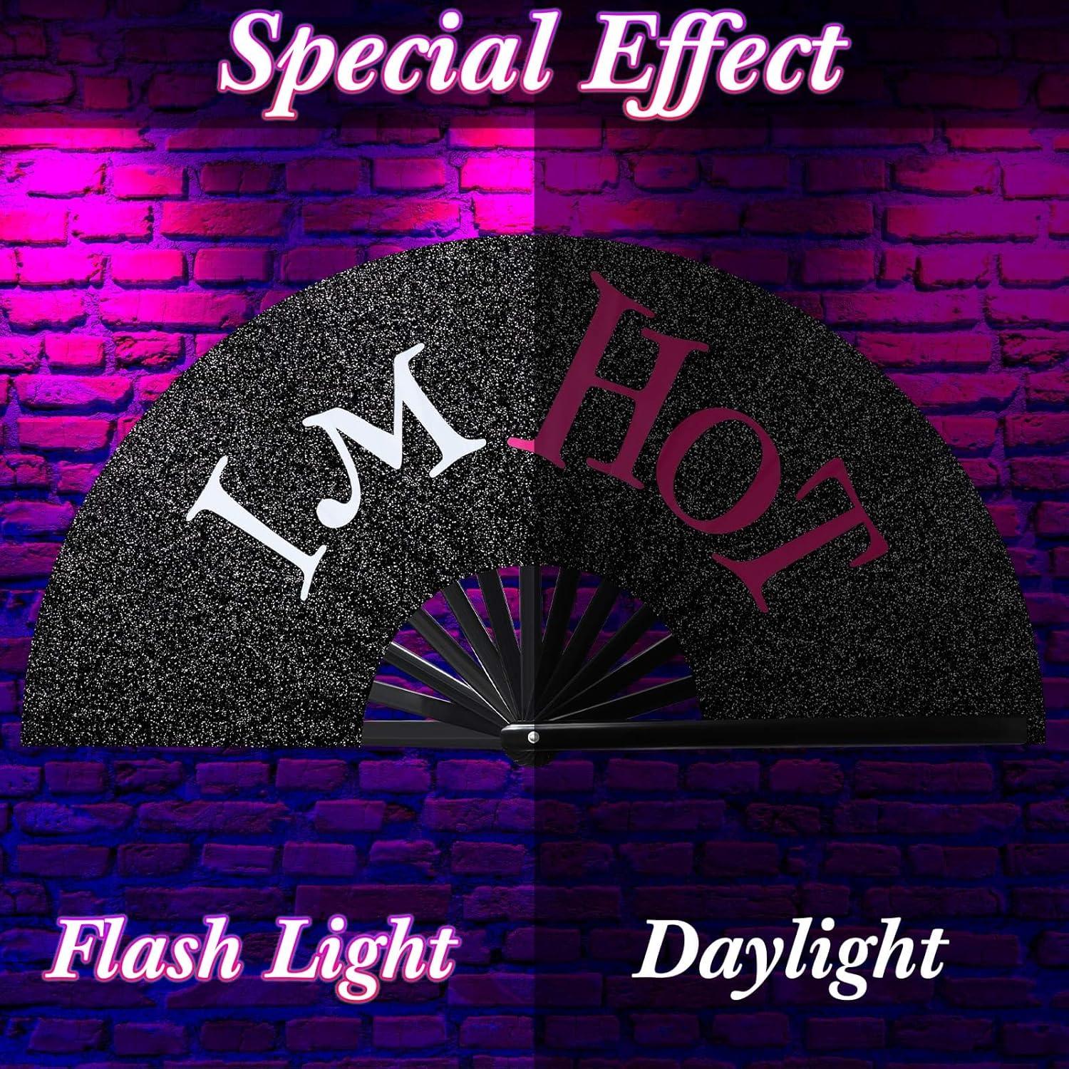 Abanico Plegable Rave FairySandy 64 cm PVC Rosa/Negro/Blanco