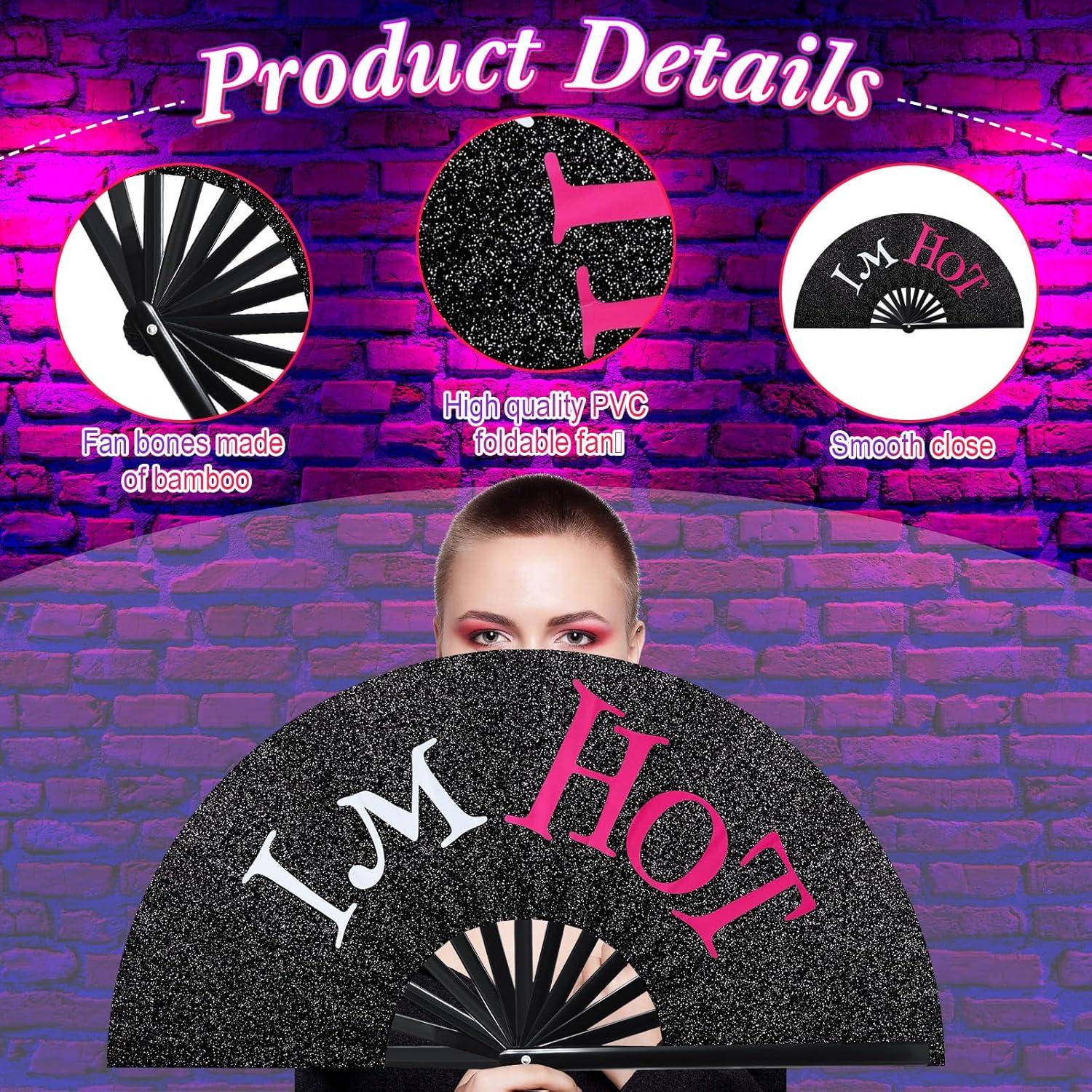 Abanico Plegable Rave FairySandy 64 cm PVC Rosa/Negro/Blanco