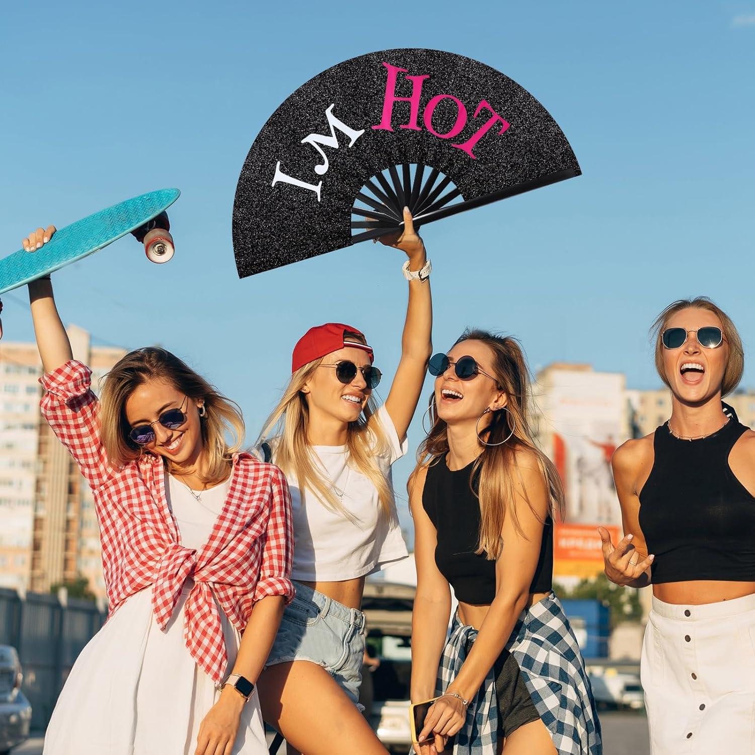 Abanico Plegable Rave FairySandy 64 cm PVC Rosa/Negro/Blanco