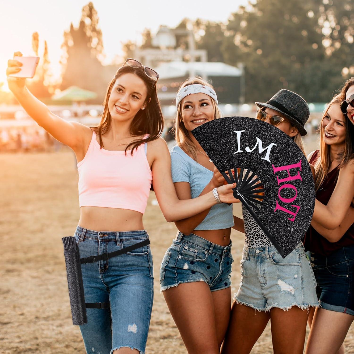 Abanico Plegable Rave FairySandy 64 cm PVC Rosa/Negro/Blanco