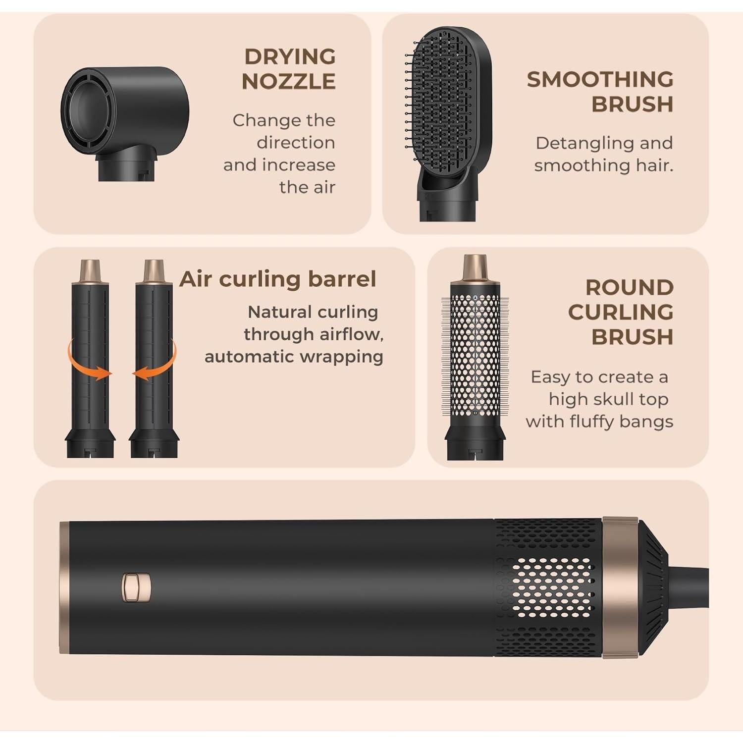 Cepillo Secador de Cabello 5 en 1 Dryhsip Negro/Dorado