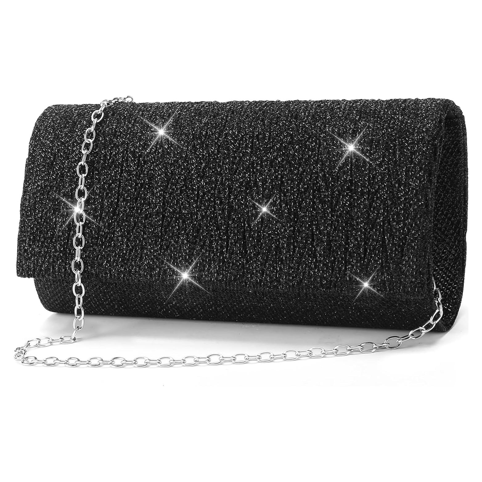 Bolso de Noche Elegante de Satén Plisado para Mujeres - Negro