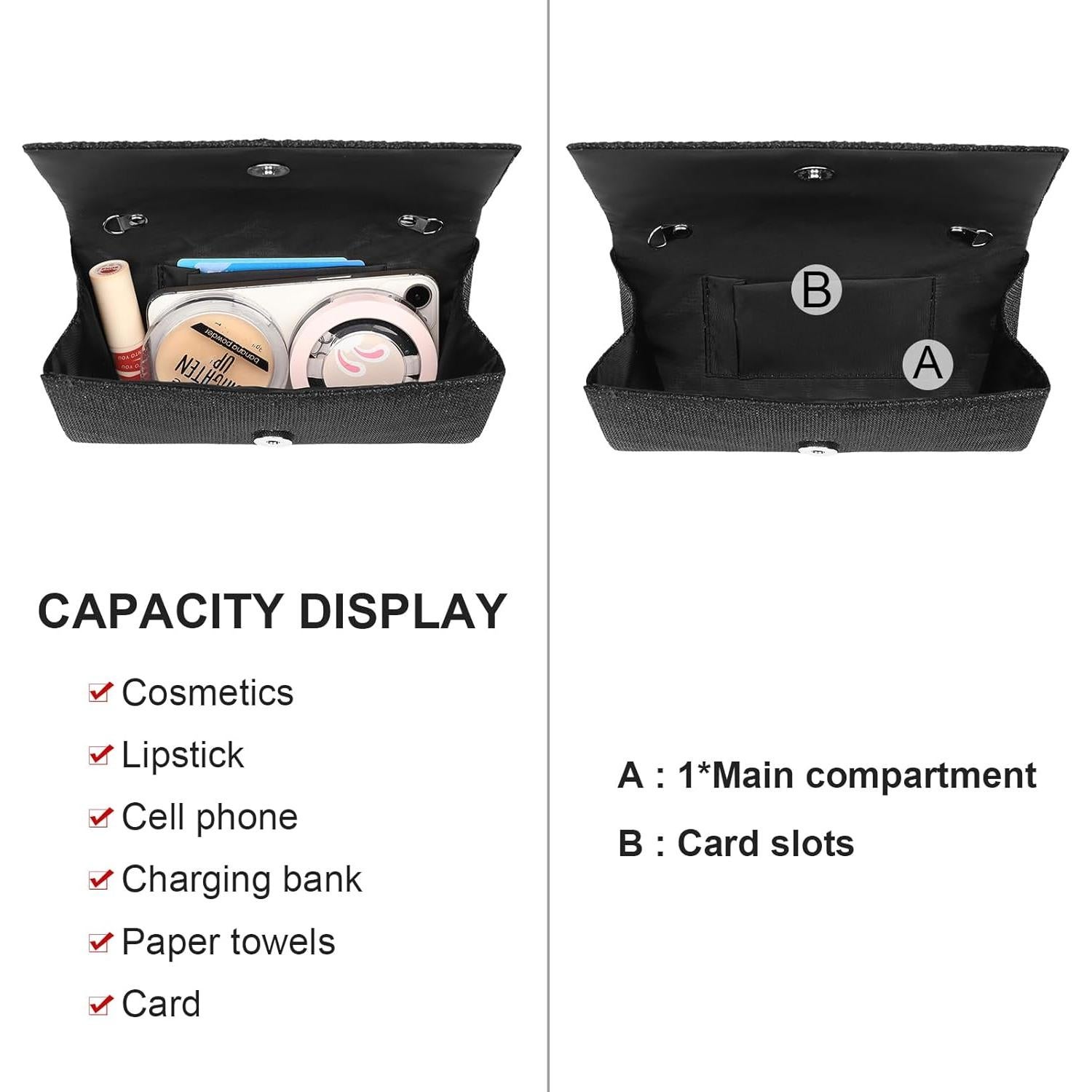 Bolso de Noche Elegante de Satén Plisado para Mujeres - Negro