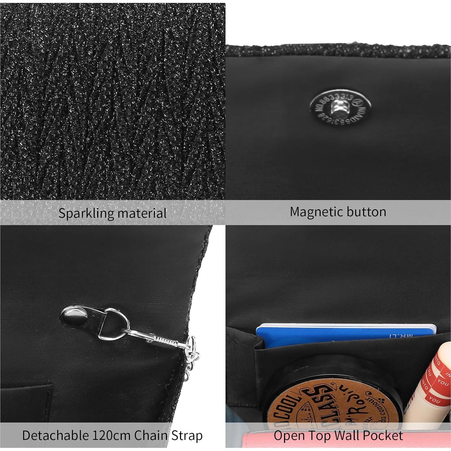 Bolso de Noche Elegante de Satén Plisado para Mujeres - Negro