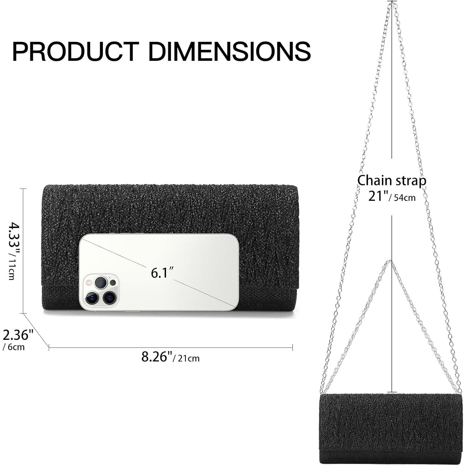 Bolso de Noche Elegante de Satén Plisado para Mujeres - Negro