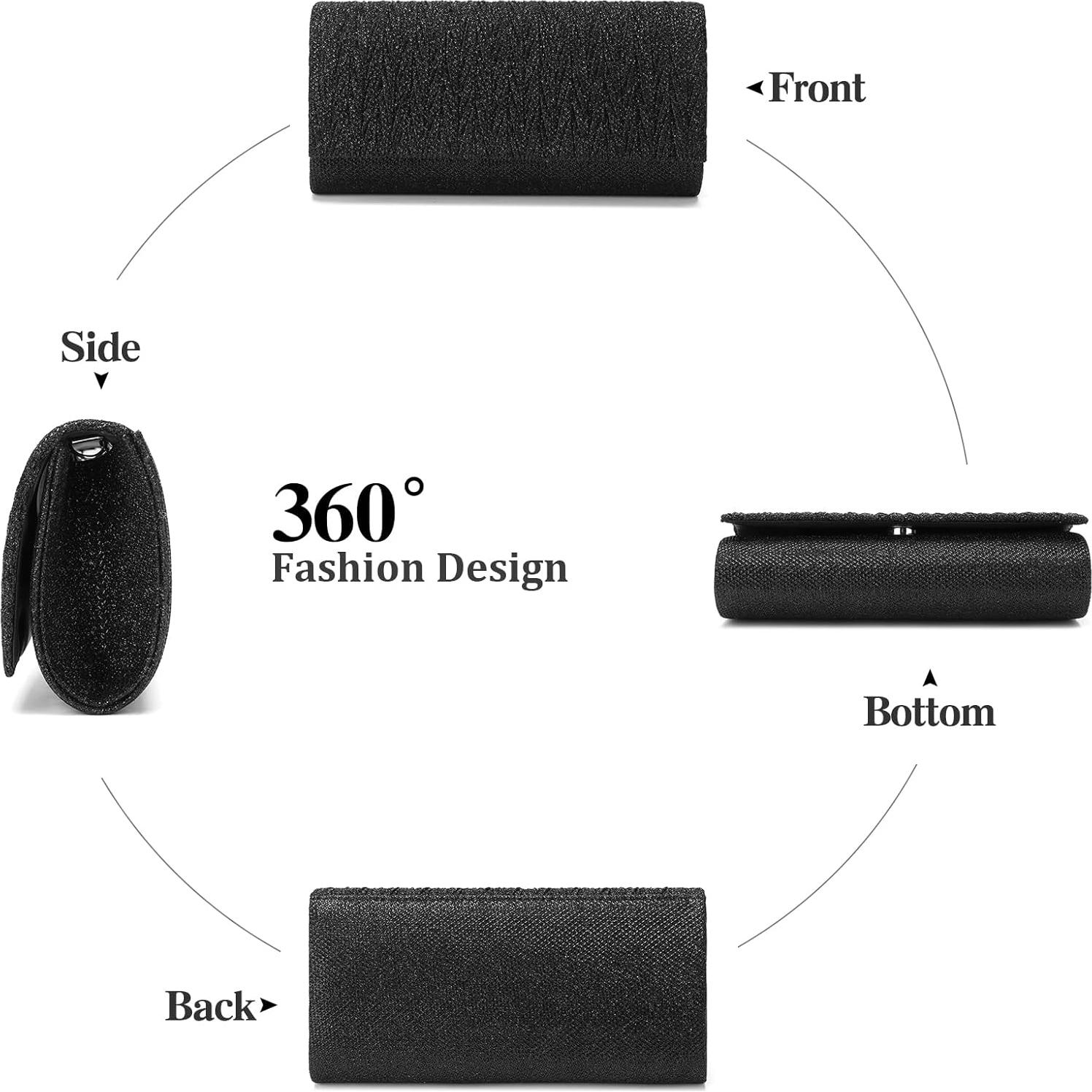 Bolso de Noche Elegante de Satén Plisado para Mujeres - Negro