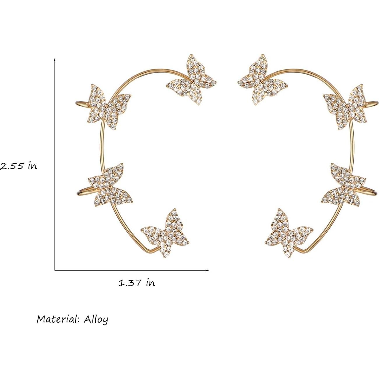 Pendientes de Mariposa con Cuffs de Oreja Oro y Rhinestones