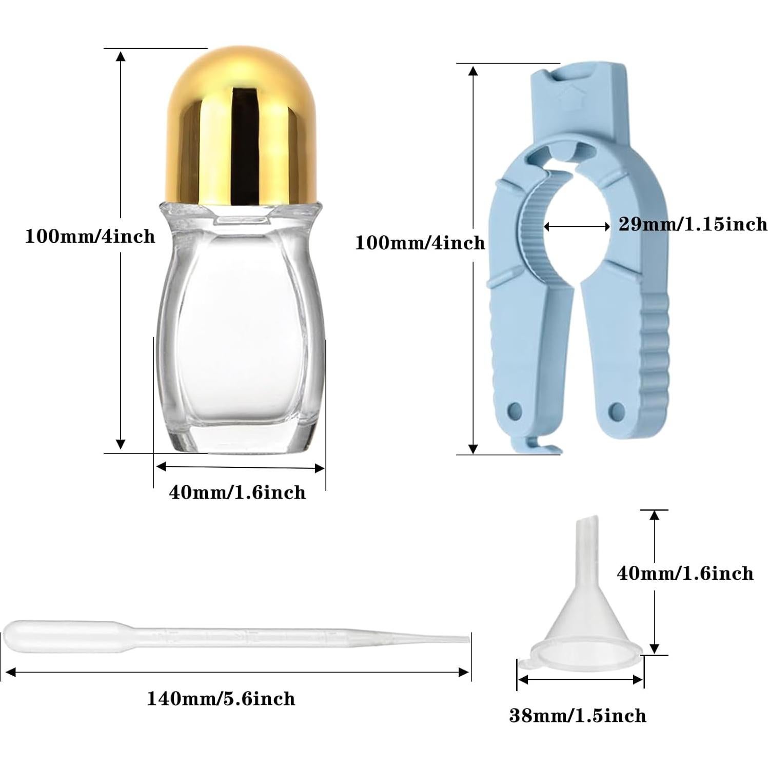 Botellas de Rodillo 30ml Hordolry - Pack de 3 Vidrio Transparente
