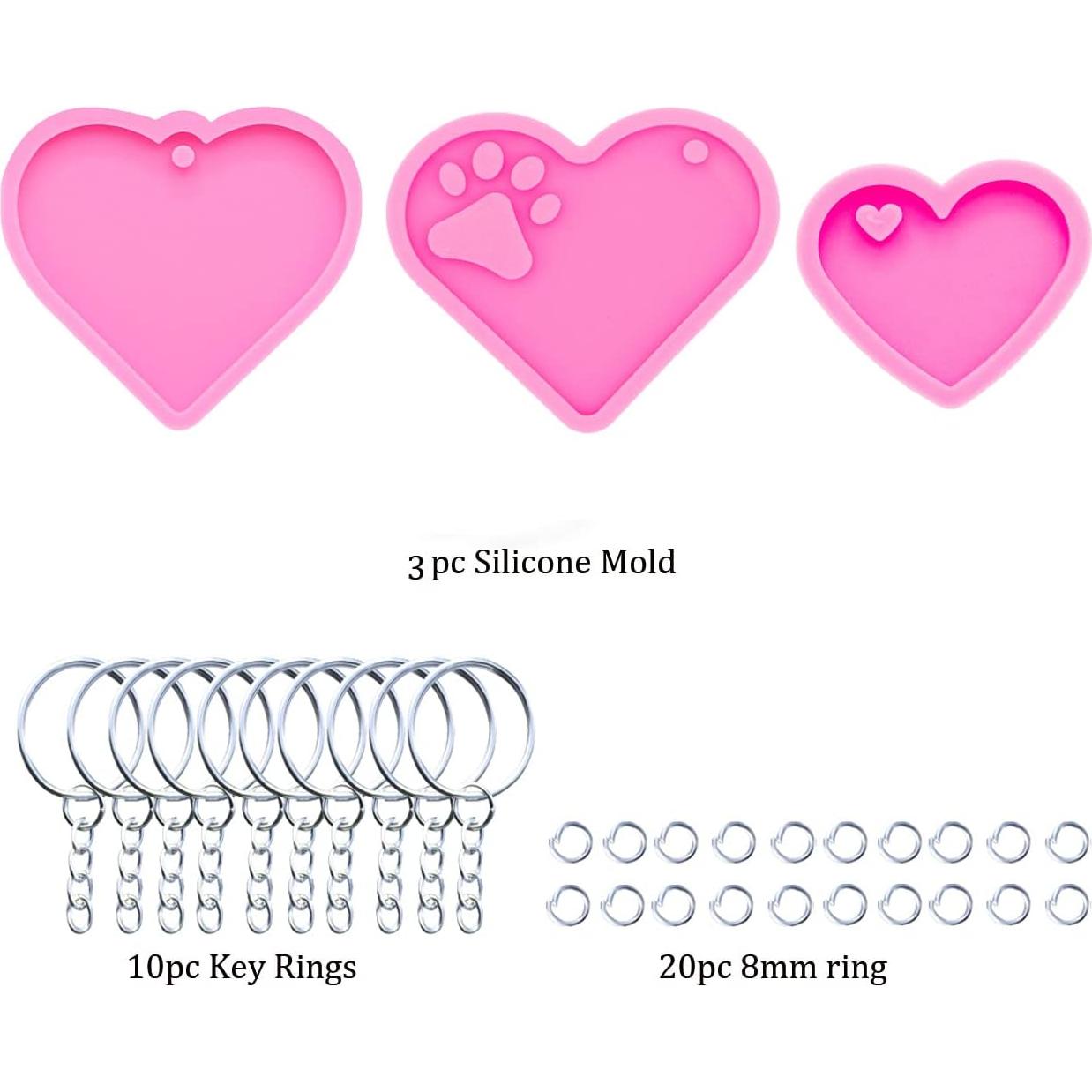 Moldes de Silicona para Llaveros AMZTOART - 3 Piezas Corazón