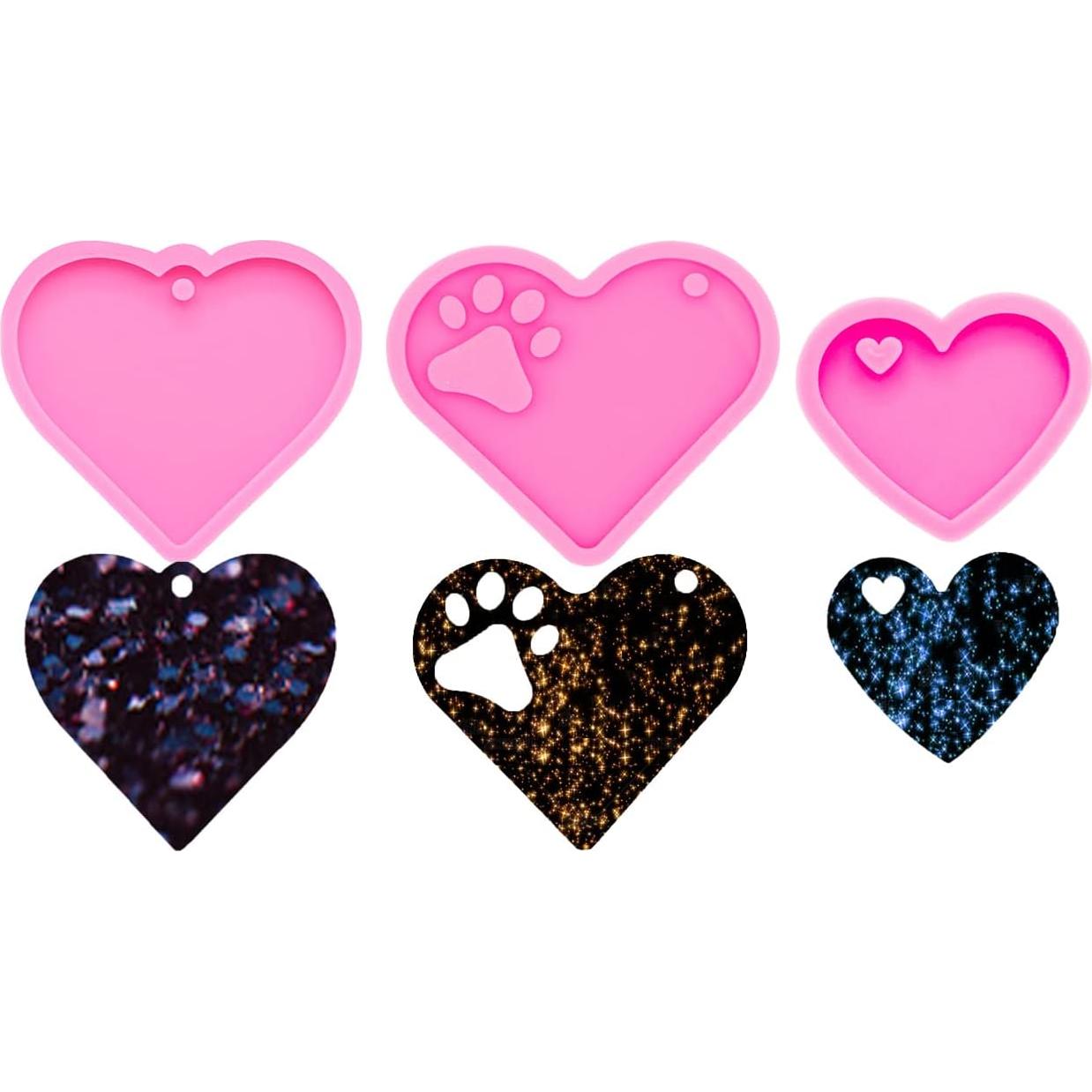 Moldes de Silicona para Llaveros AMZTOART - 3 Piezas Corazón
